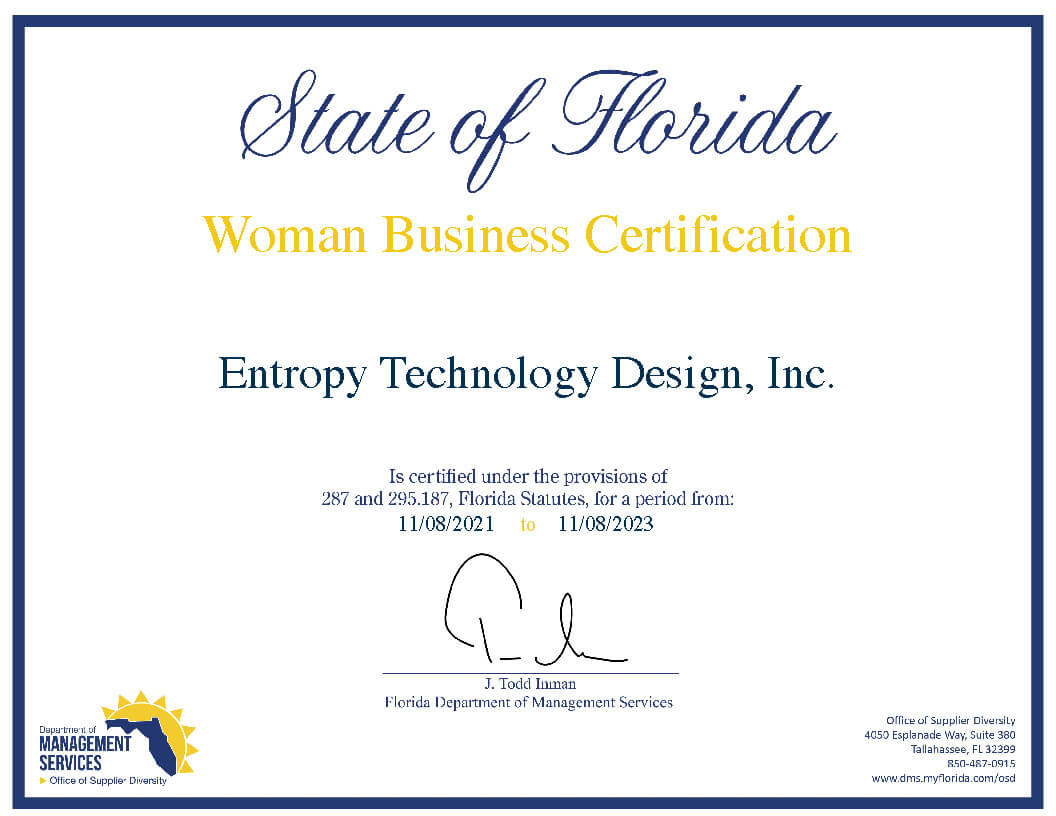 Read more about the article State of Florida Awards Entropy Technology Design